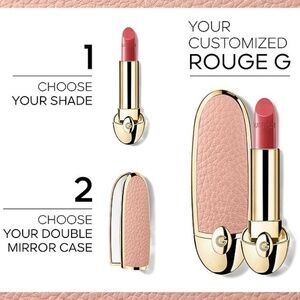 NIB SET- Guerlain Rouge G Customizable Case + Satin 518 Le Rose Blush Lipstick